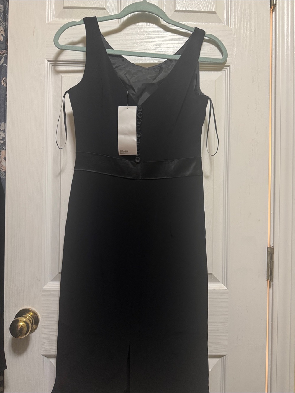 Autograph Black V-Neck Midi Dress with Button Detail